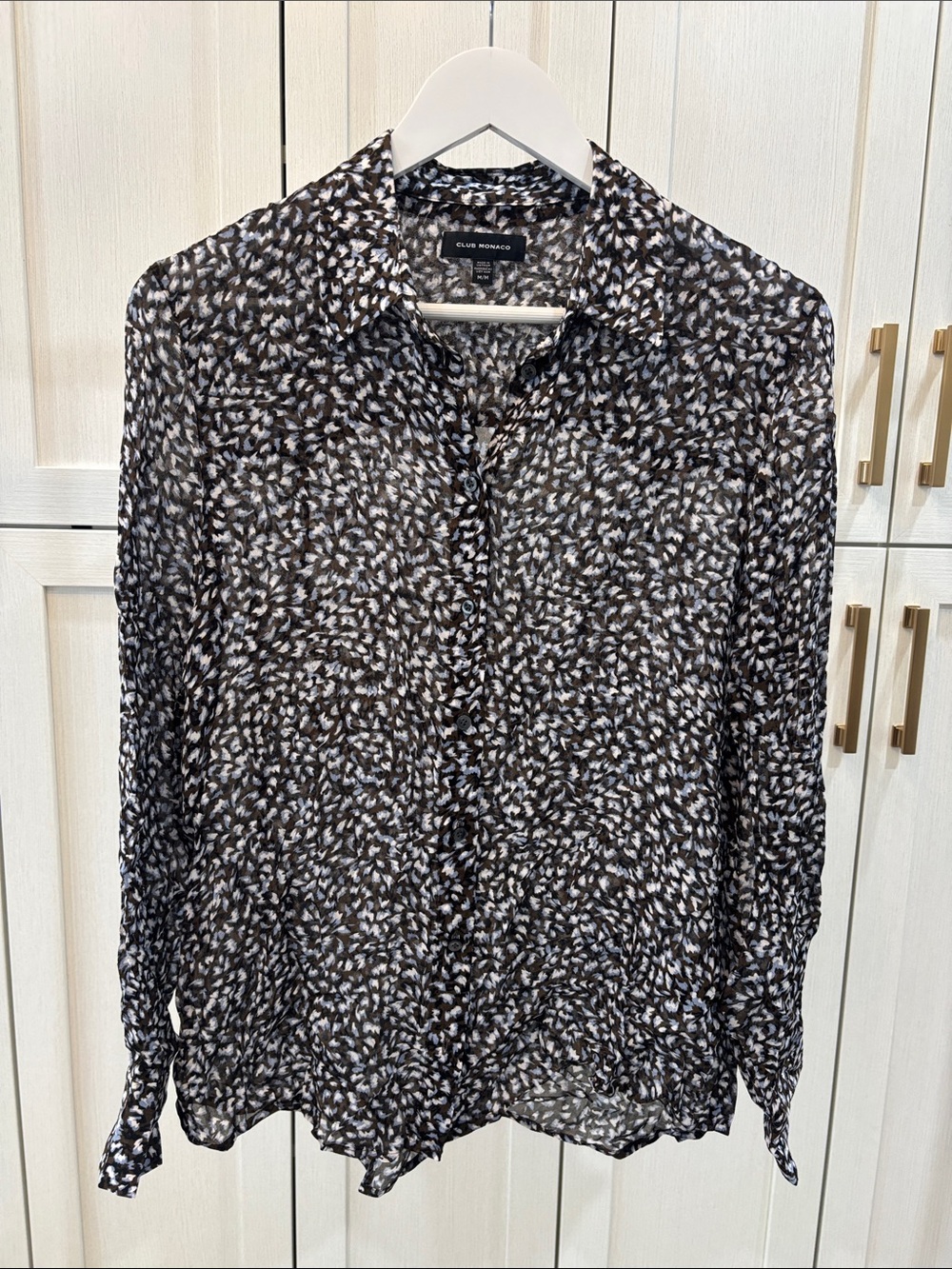 Club Monaco Black & White Abstract Print Button-Down Shirt